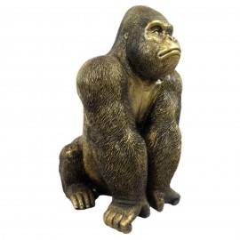 Statue en résine dorée antique gorille - 36 cm