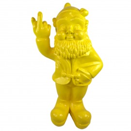 Statue 80 cm nain doigt d'honneur nain de jardin fuck en résine jaune XXL