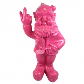 Statue 80 cm nain doigt d'honneur nain de jardin fuck en résine fuschia XXL