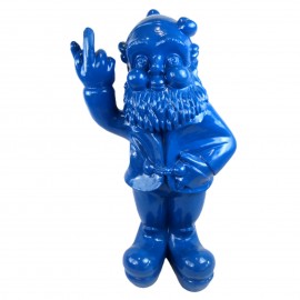 Statue 80 cm nain doigt d'honneur nain de jardin fuck résine bleu XXL