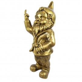 Statue 66 cm nain doigt d'honneur nain de jardin fuck doré antique