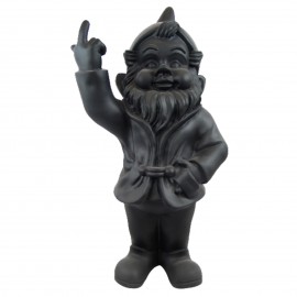 Statue 66 cm nain doigt d'honneur nain de jardin fuck noir mat