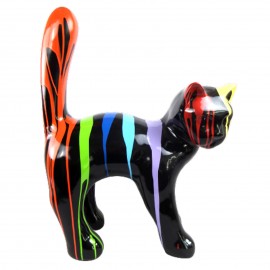 Statue 67 cm chat en résine que droite design fond noir trash -