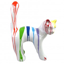 Statue 67 cm chat en résine que droite design fond blanc trash -