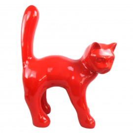 Statue 67 cm chat en résine que droite design rouge -
