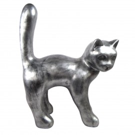 Statue 67 cm chat en résine que droite design acier -