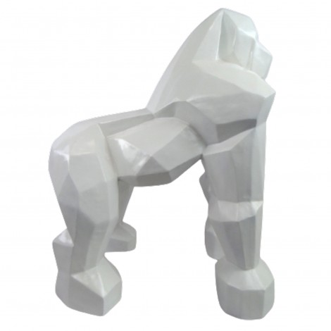 Statue gorille résine singe blanc en origami - 60 cm