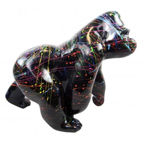 Statue en résine singe gorille multicolore splash noir - 50 cm
