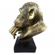 Statue en résine tête de singe gorille penseur doré antique - 40 cm