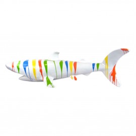 Statue en résine requin squale multicolore fond blanc 130 cm