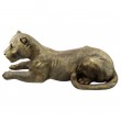 Statue lionne couchée en résine dorée antique 110 cm