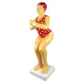 Statue baigneuse plongeuse nageuse en résine maillot rouge 110 cm