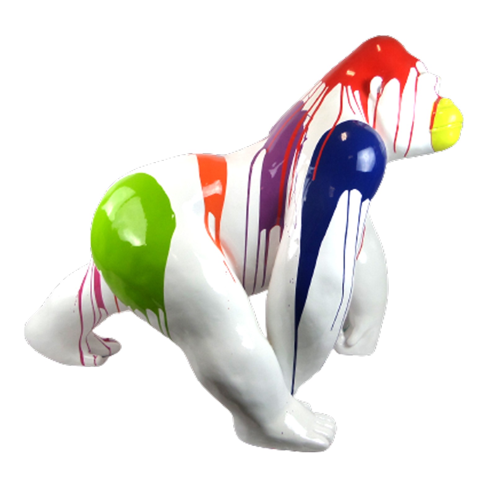 Statue gorille résine singe XXl multicolore fond blanc trash - 120 cm