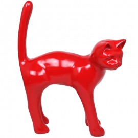 Statue en résine chat rouge queue droite - 105 cm