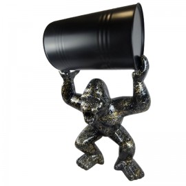 Statue en résine Donkey Kong gorille singe argent doré et noir avec tonneau 100 cm