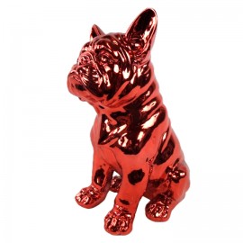 Statue en résine bouledogue Français assis chromé rouge - 31 cm