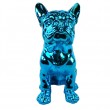 Statue en résine bouledogue Français assis chromé bleu - 31 cm