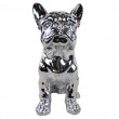 Statue en résine bouledogue Français assis chromé argent - 31 cm