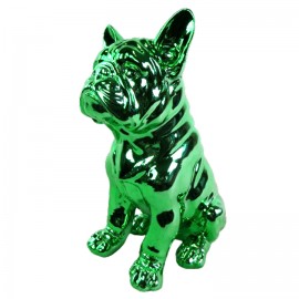 Statue en résine bouledogue Français assis chromé vert - 31 cm