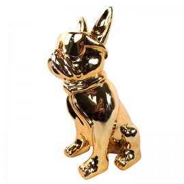 Statue chien bouledogue Français à lunette en résine chromée champagne 37 cm