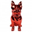 Statue chien bouledogue Français à lunette en résine chromée rouge 37 cm