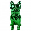 Statue chien bouledogue Français à lunette en résine chromée vert 37 cm