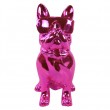 Statue chien bouledogue Français à lunette en résine chromée fuchsia 37 cm