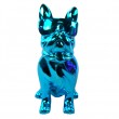 Statue chien bouledogue Français à lunette en résine bleu vert 37 cm