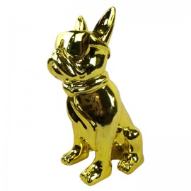 Statue chien bouledogue Français à lunette en résine chromée bronze 37 cm