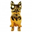 Statue chien bouledogue Français à lunette en résine chromée dorée 37 cm