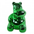 Statue hippopotame assis en résine chromée vert 24 cm