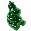 Statue hippopotame assis en résine chromée vert 24 cm