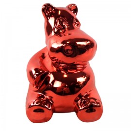 Statue hippopotame assis en résine chromée rouge 24 cm