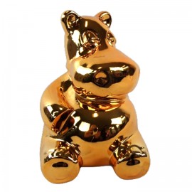 Statue hippopotame assis en résine chromée cognac 24 cm