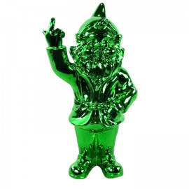 Statue en résine NAIN de jardin doigt d'honneur vert chromé - 35 cm