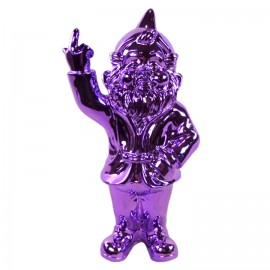 Statue en résine NAIN de jardin doigt d'honneur violet chromé - 35 cm