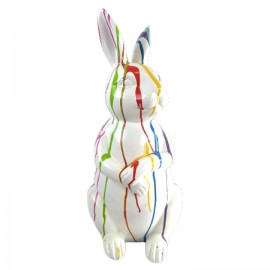 Statue en résine Lapin assis multicolore fond blanc - 53 cm