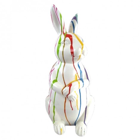 Statue en résine Lapin assis multicolore fond blanc - 53 cm