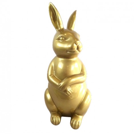 Statue en résine Lapin assis doré- 53 cm