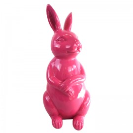 Statue en résine Lapin assis fuchsia - 53 cm