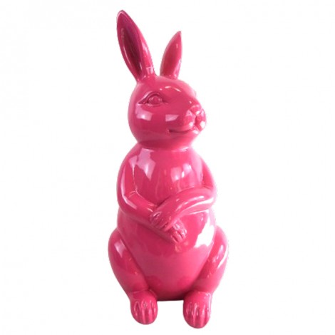 Statue en résine Lapin assis fuchsia - 53 cm