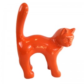 Statue chat en résine queue droite orange 35 cm