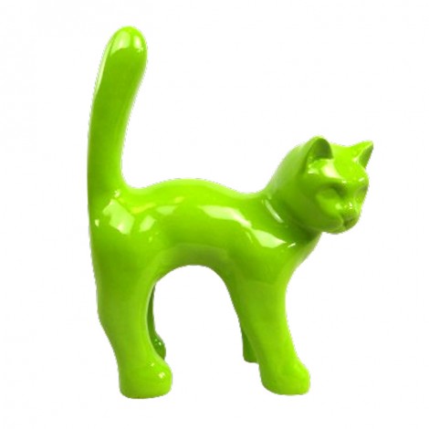 Statue chat en résine queue droite vert pomme 35 cm