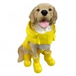 Statue chien labrador assis en habit de pluie et botte jaune - 50 cm