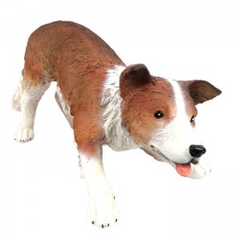 Statue en résine Chien Border collie 4 pattes marron et blanc 60 cm