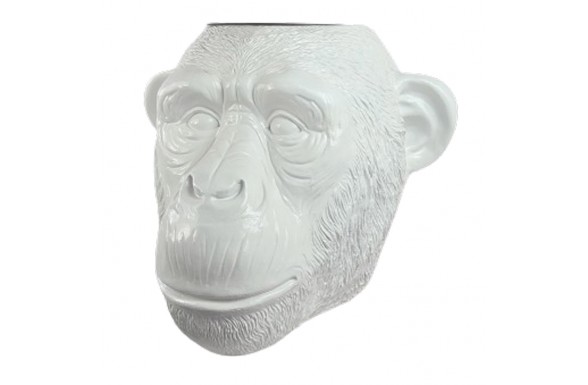 Statue gorille résine tête de singe XXL jardinière cache pot en résine couleur blanc 85 cm