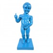 Statue Manneken-Pis en résine bleu ciel doigt d'honneur 45 cm