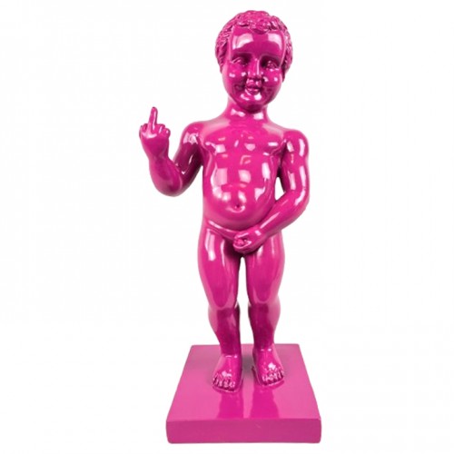 Statue Manneken-Pis en résine fuchsia doigt d'honneur 45 cm