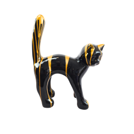 Statue chat en résine noir et or 45 cm – déco féline chic