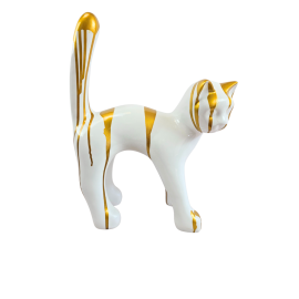 Statue chat en résine blanc et or 45 cm – décoration élégante